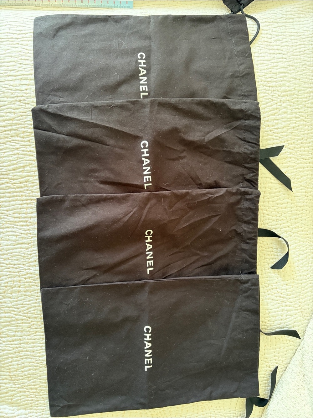 CHANEL Black Drawstring Dust Bags with White Logo - 2 Sets